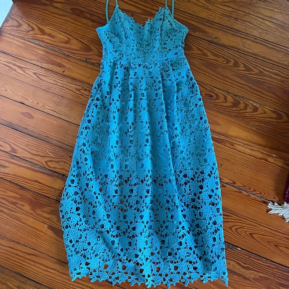 ASTR Lace A Line Midi Dress in Blue - Picture 1 of 4